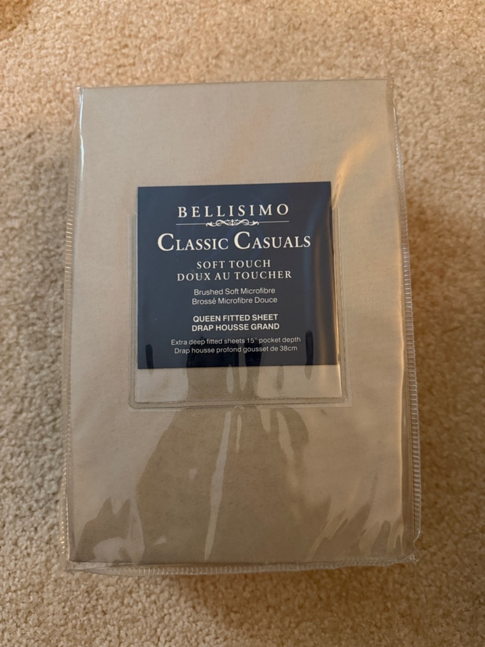 Bellisimo Classic Casuals Queen Fitted Sheet - Light Taupe - Brand New